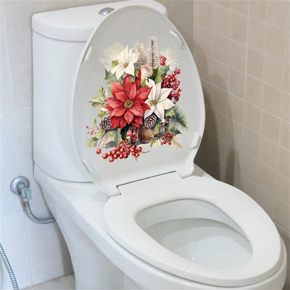 

Christmas Flower Toilet Stickers DIY Removable Self-Adhesive PVC Wall Decals For Home Bathroom Restroom Power Switch Decor