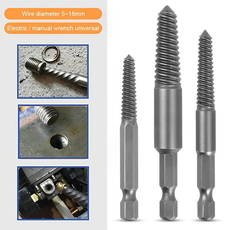 Imagem -03 - Parafuso Extractor Centro Drill Bits Guia Conjunto Quebrado Parafuso Danificado Removedor Hex Shank e Spanner para Ferramenta Mão Quebrada Pcs