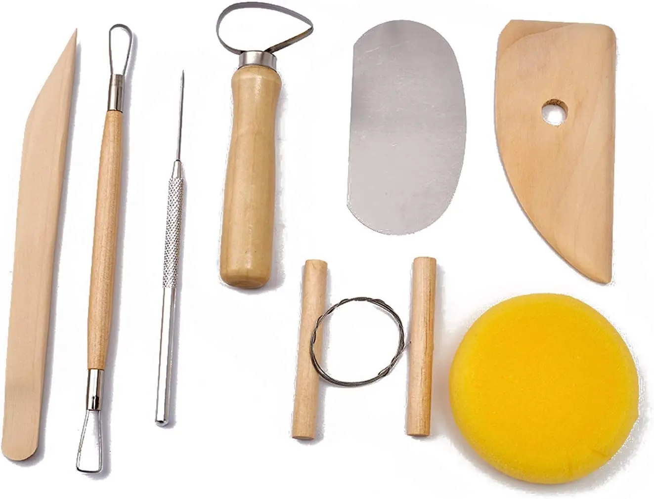 8 Pcs Pottery & Clay Sculpting Tools, Double-Sided, Smooth Wooden Handles.