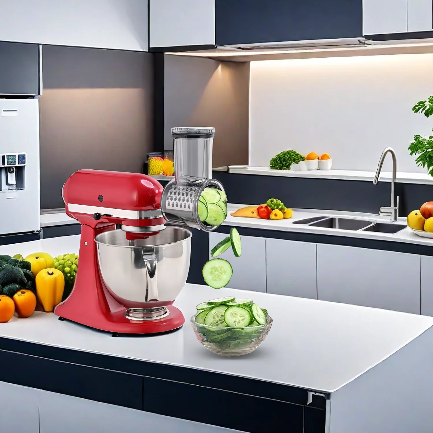 Slicer Shredder Attachments for All KitchenAid Stand Mixers with Detachable 5 Blades,Easy Slide Mat for 3.5-6QT Kitchenaid Mixer