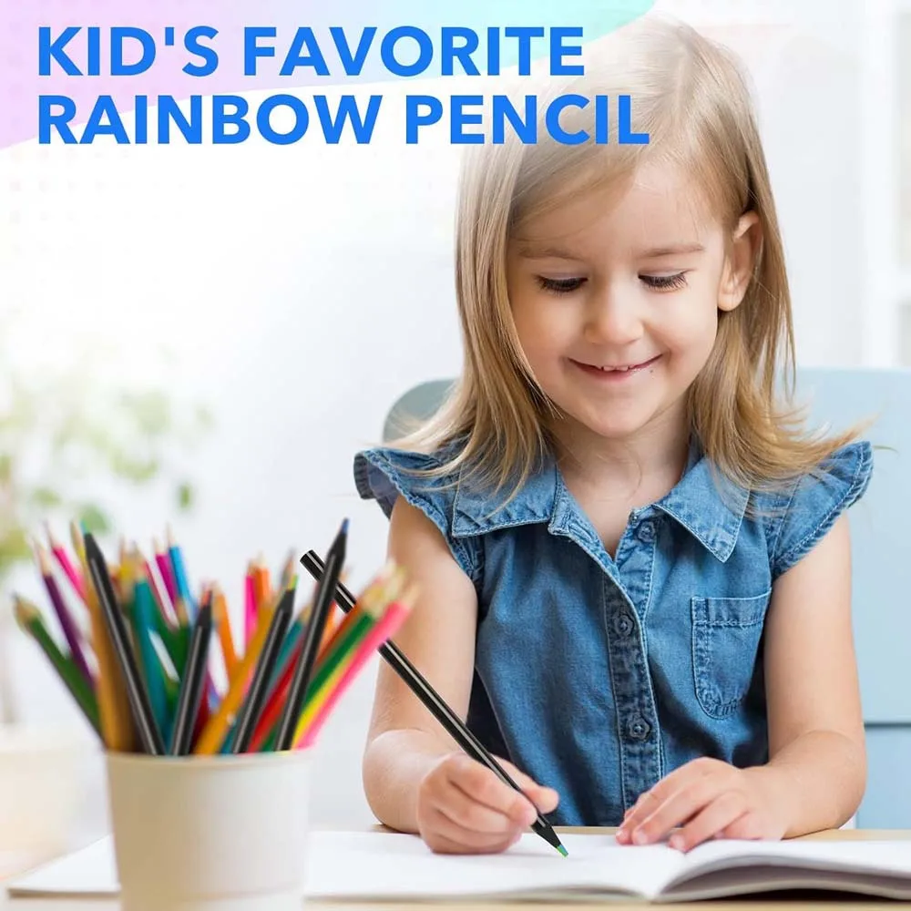 12PCS Wooden Colored Pencils, Seven Colors in One Rainbow Pencil, Suitable for Painting, Graffiti, Art Creation image 5