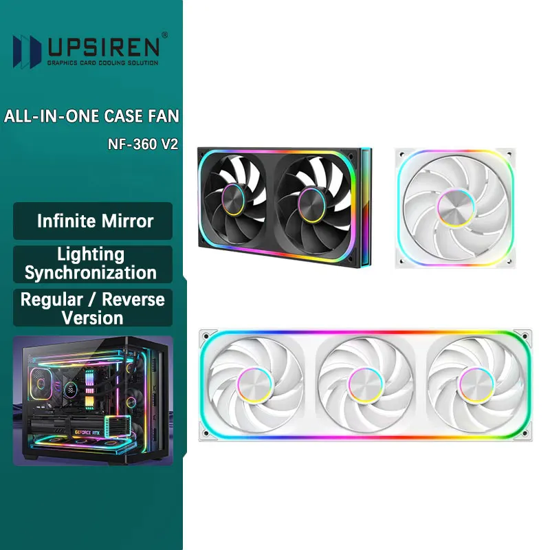 UPSIREN NF-360 V2, ventilateur de châssis tout-en-un, synchronisation de l'éclairage de la carte mère, ventilateurs de boîtier PWM, version normale/inverse en option
