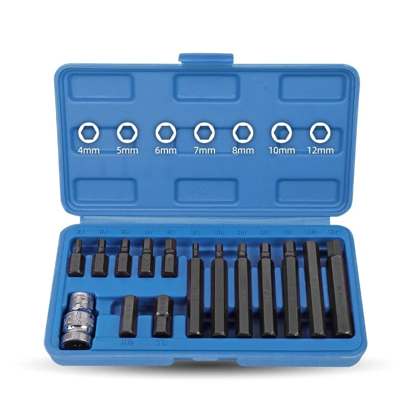 15Pcs 1/2 Drive Hex Bit Socket Set 30/75mm Alloy Steel For Impact Adapter For Automotive Repair DIY Tools