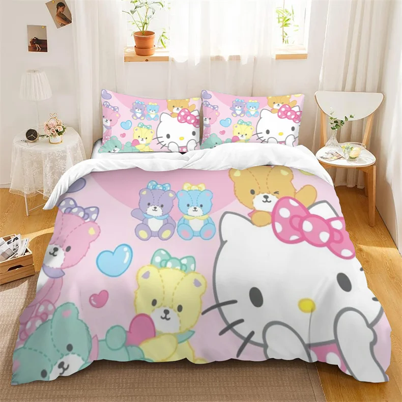 Juego de fundas de edredón de Hello Kitty para niños, juego de ropa de cama de 3 piezas, 1 funda de edredón, juego de cama doble de lujo, regalo de lujo, comodidad