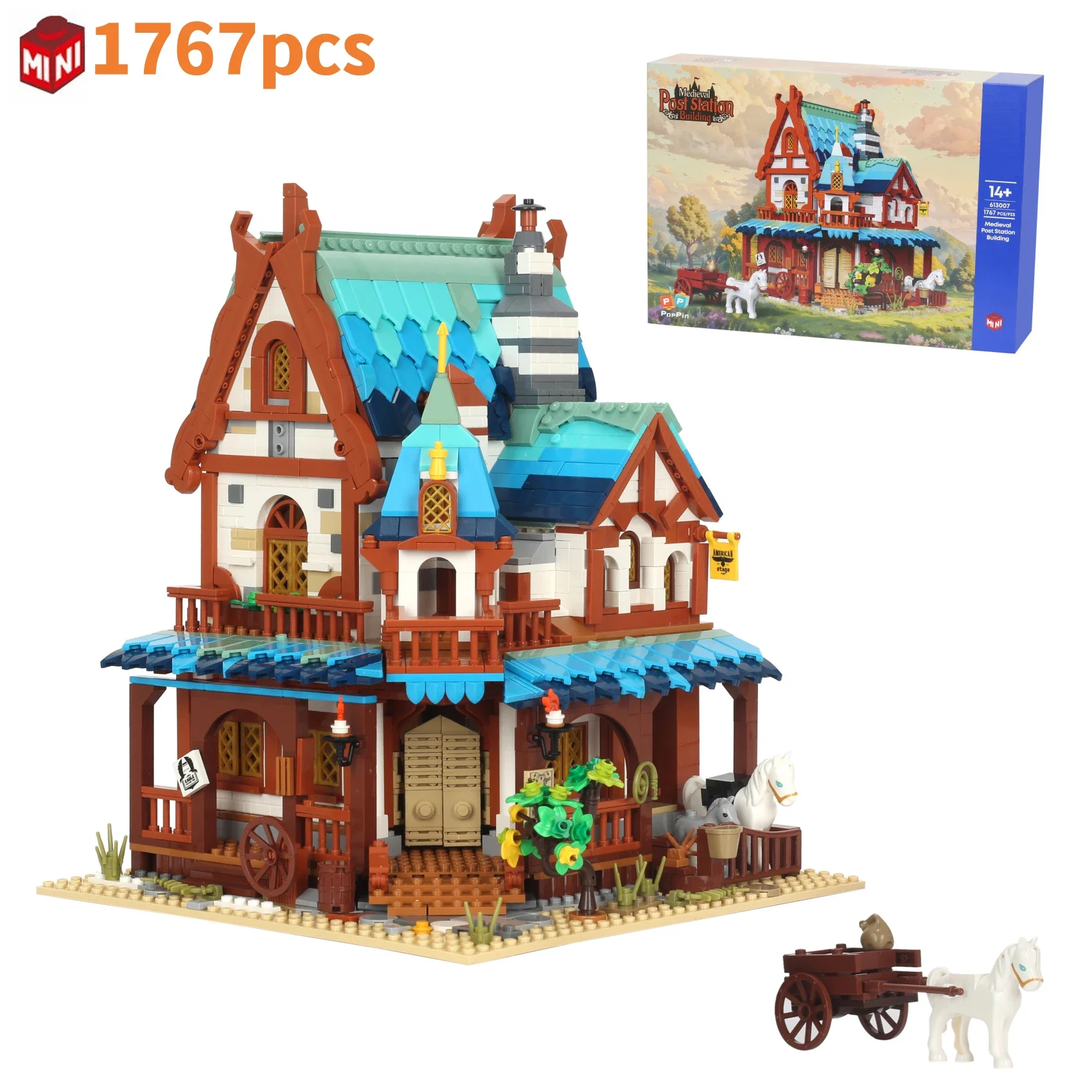 Station postale médiévale technique et maison de manoir, blocs de construction, modèle MOC, Kit d'architecture historique, ensemble pour cadeau d'anniversaire