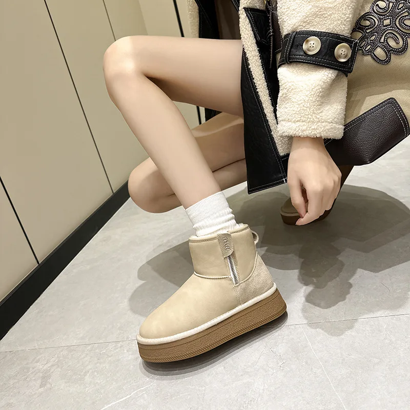 

Northeast Style Short Snow Boots 2023 Winter New Fleece Lined Thick Leather Surface Anti Slip Waterproof Cotton Boots