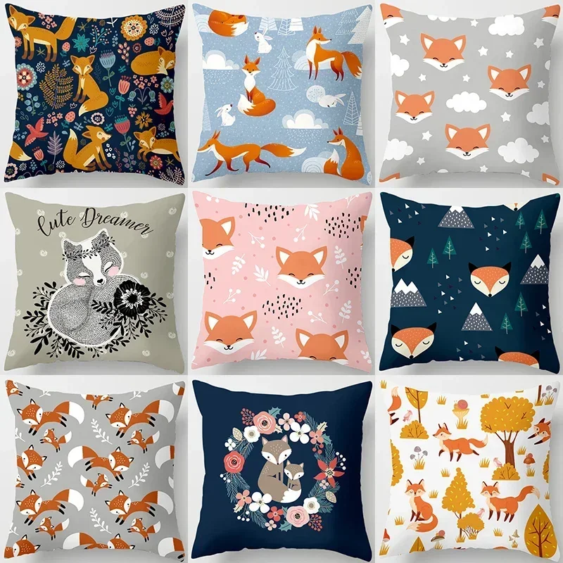 

45x45cm Print Home Decor Cartoon Pillow Case Fox Animal Cushion Pillowcase Cushion Pillow Sofa Decoration Pillowcase