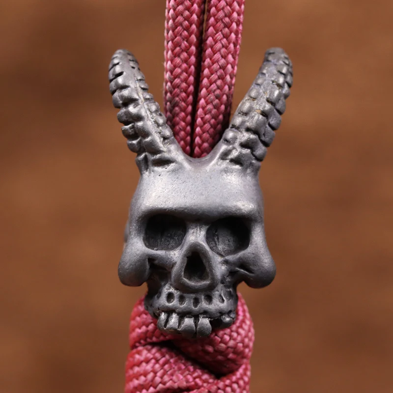 Goat Horns Skull Head Brass Knife Beads DIY Handmade Woven Paracord Lanyard Pendants EDC Outdoor Tools Punk Jewelry Accessories