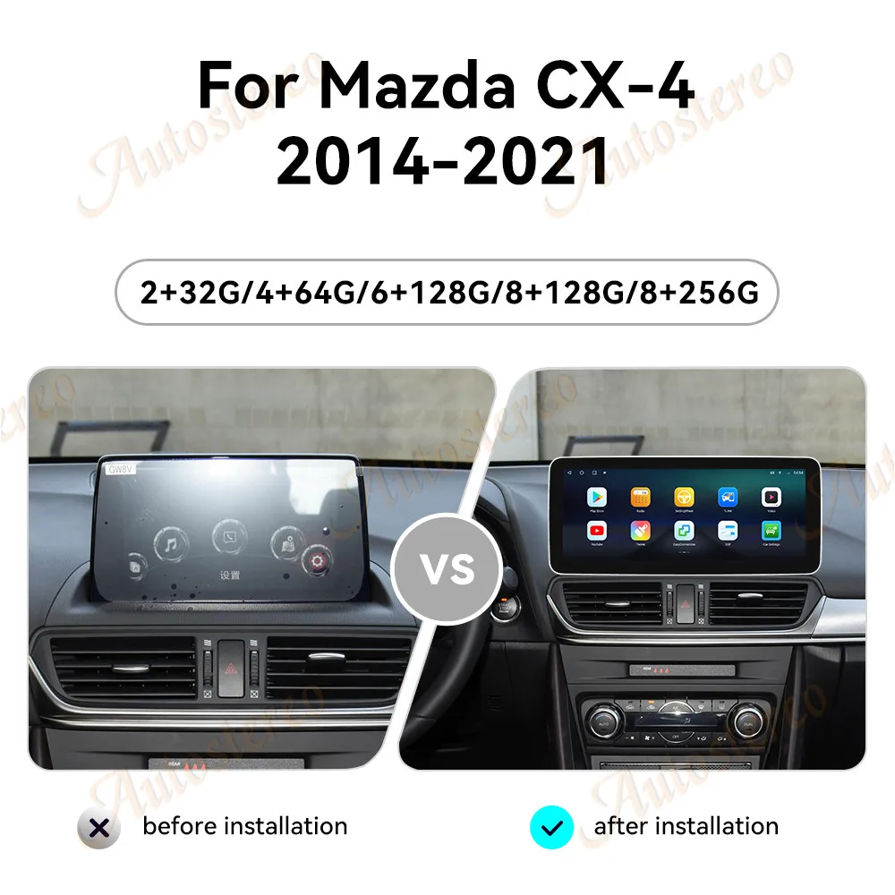 12.3 inch Qualcomm Car GPS Android 14 Navigation For Mazda CX-4 2014-2021 Head Unit Multimedia Player Car Radio Auto