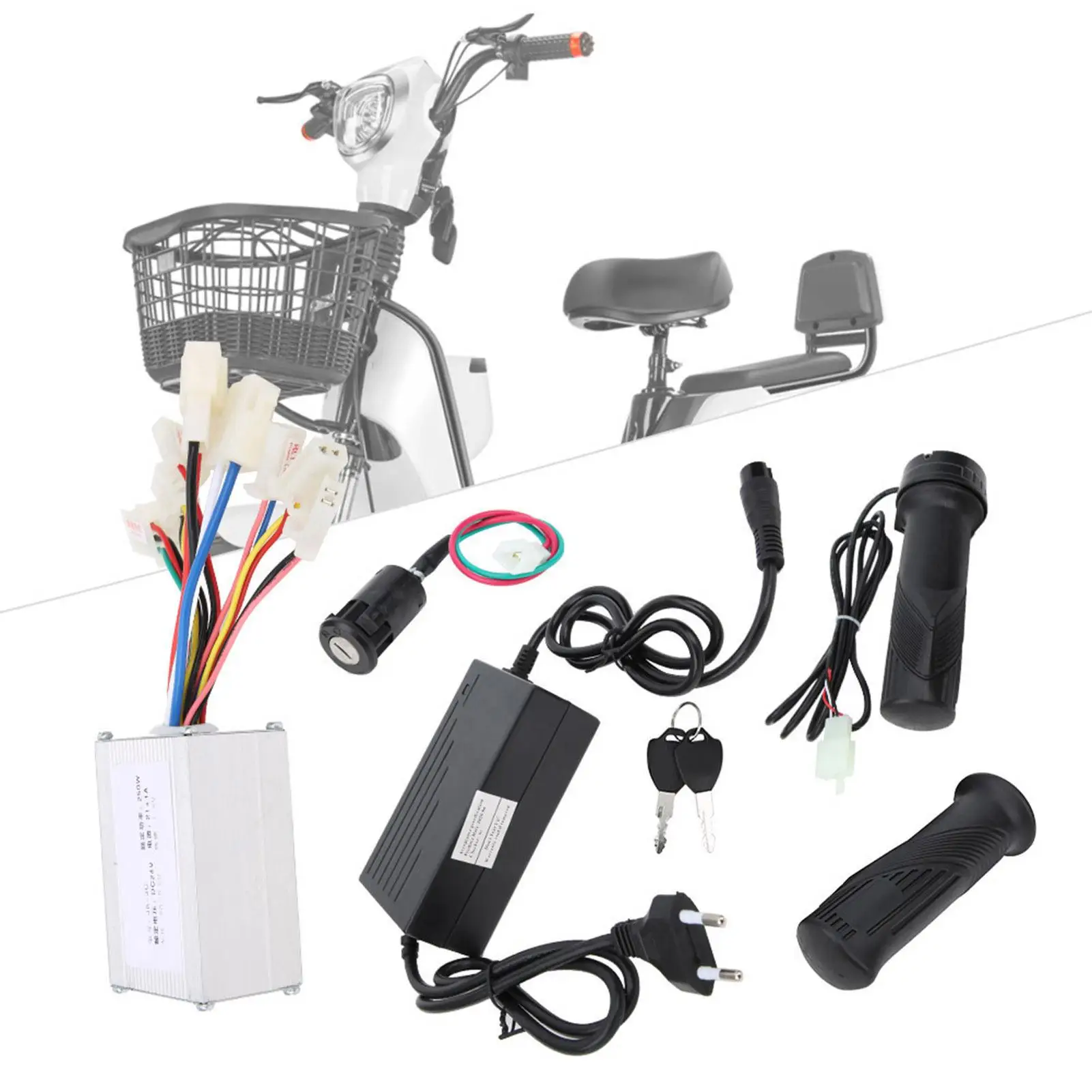 24V 250W Electric Scooter Motor Controller Kit with EU Charger & Lock - Complete Accessories