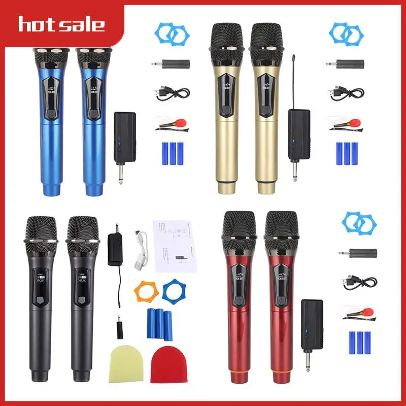 

Wireless One-To-Two Home Microphone 6.35 Interface Professional Handheld Microphone For KTV Performance Stage Gold