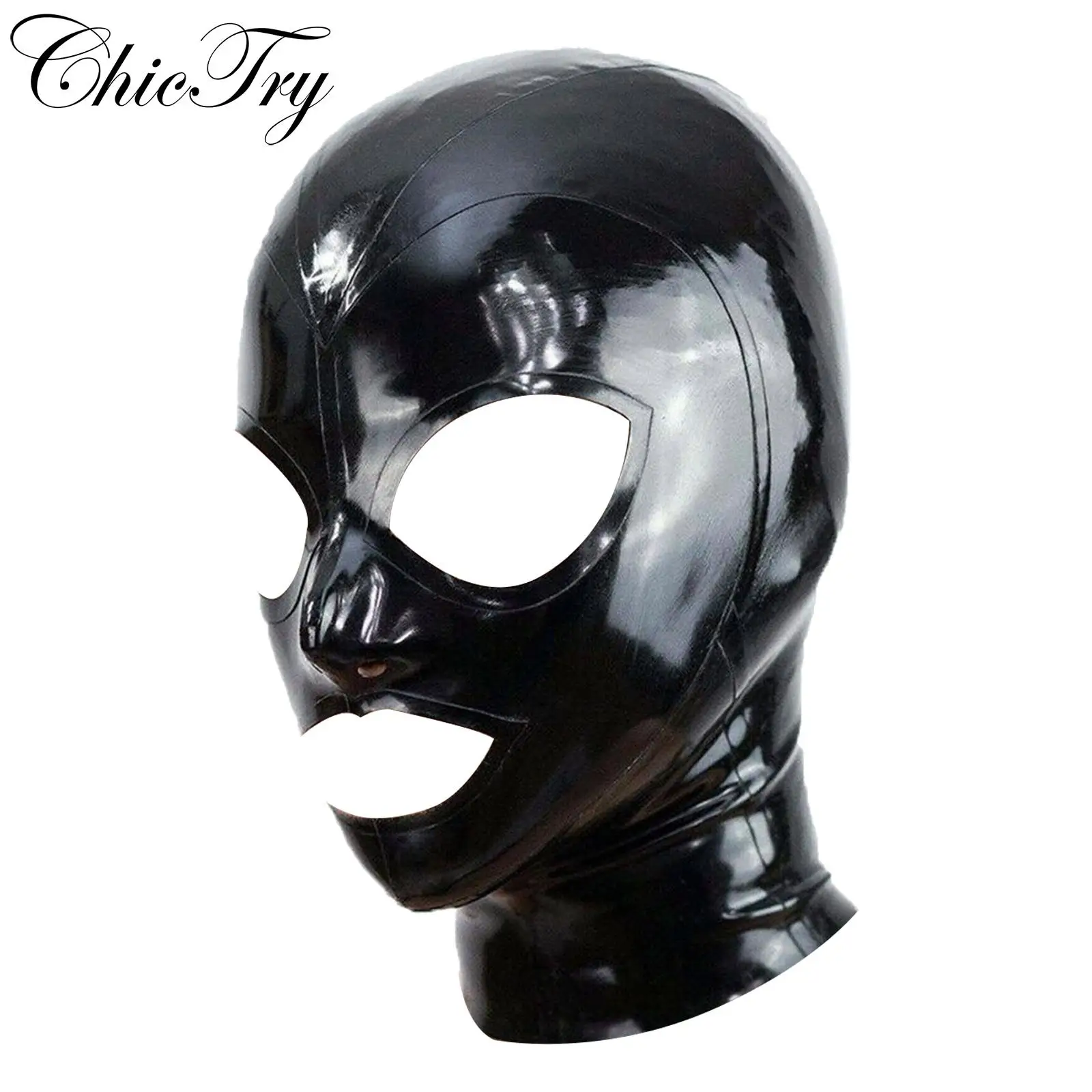 Unisex Adults Mens Womens Face Mask Wetlook Patent Leather Full Face Mask Hood Head Cover Open Eyes Mouth Headgear for Cosplay