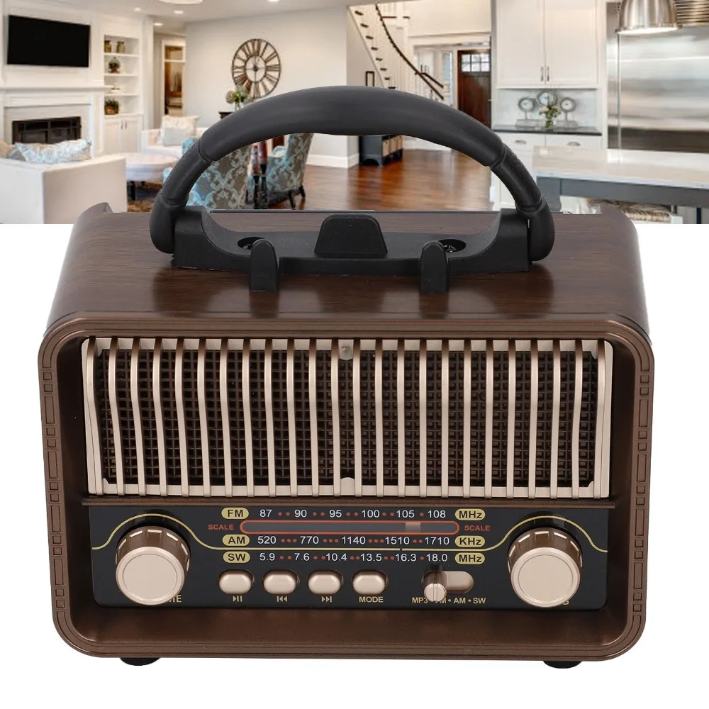 Portable Multi-functional Full Band Radio Wood Grain Handhold Retro Radio Stereo Bluetooth 5.4 Bluetooth Speaker Home Use