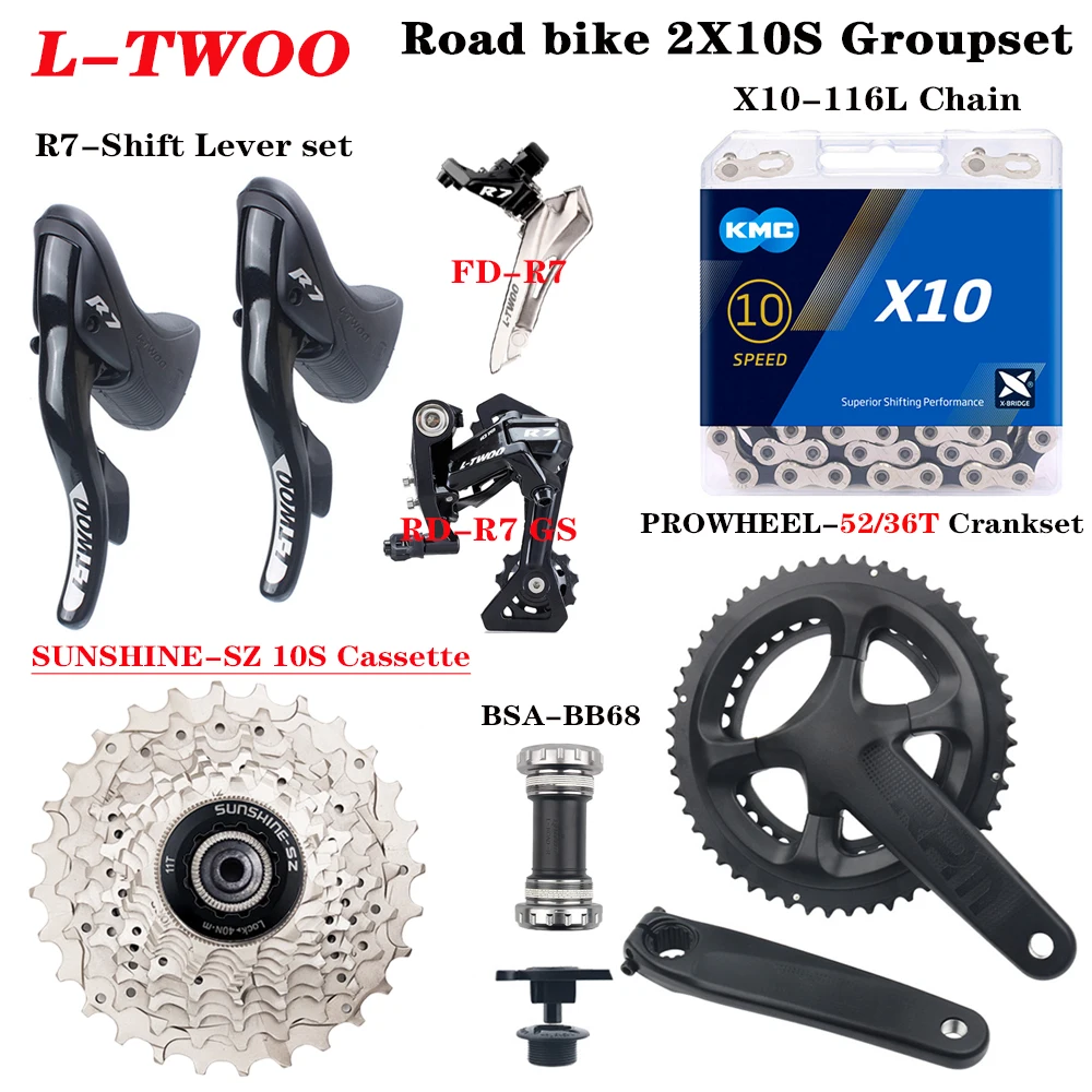 

LTWOO Road Bike Groupset 2x10 Speed 170/172.5mm-52/36T Crankset 25/28/32T Cassette Compatible with SHIMANO 20V Derailleur Kit