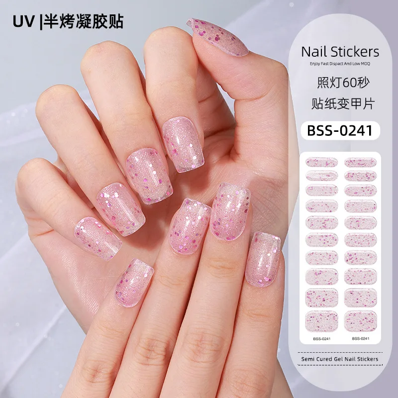 16Tips Shiny Gel Nail Strips Patch Sliders Adhesive Waterproof Long Lasting Full Cover Gel Nail Stcikers UV Lamp Need