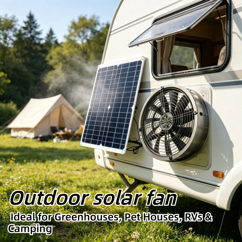 15W Solar Panel Powered Exhaust Fan Kit Weatherproof Ventilation Fan for Greenhouse Chicken Coop Dog House RV Shed Durable