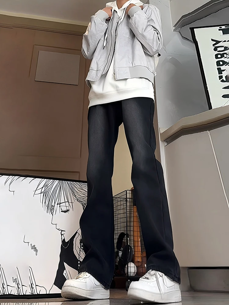 

Retro American Vibe Men's Bla Fce Lined Slim Fit Straight Leg Jeans Winter Warm Faion Youth Trendy Wide Leg Pants