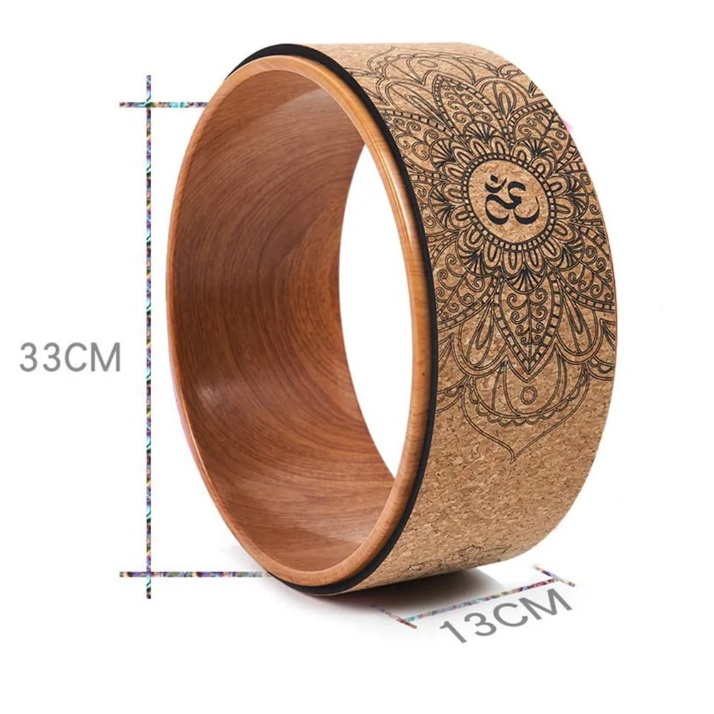 Cork Yoga Wheel for Yoga Poses and Backbends Inversions Wood-Effect and Mandala Print, Yoga Prop Wheel