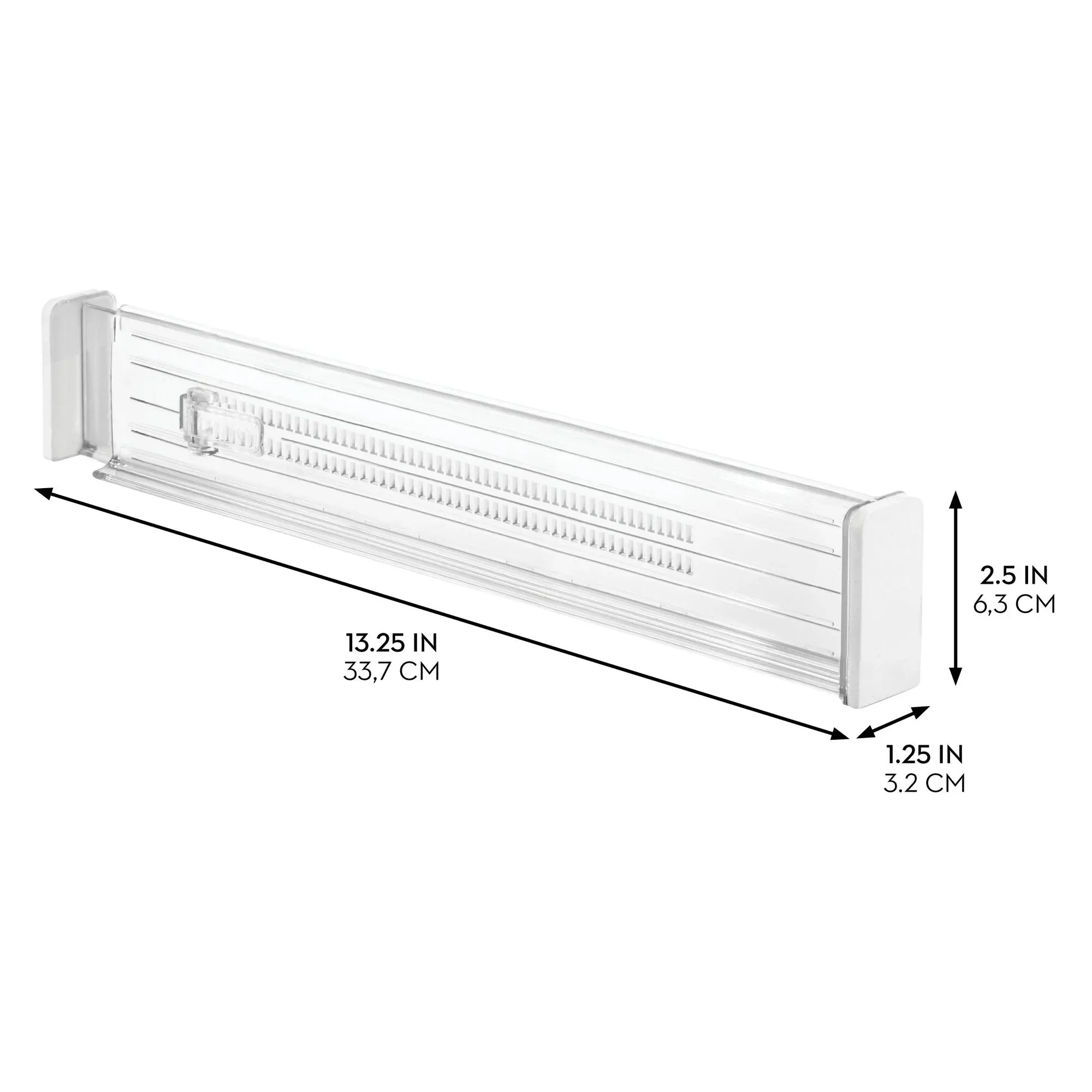 IDesign 2 divisórias de gaveta de armário ajustáveis de plástico, 13,25" C X 2,5" L, transparente