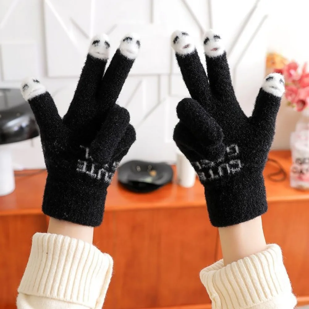 New Winter Knitted Gloves Women's Thickened Warm Gloves Soft Feel Coldproof Leaky Finger Gloves for Touch Screen