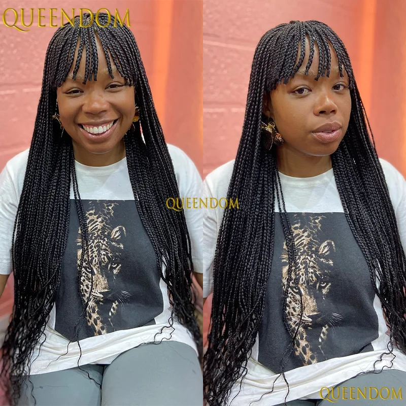 

32 Inch Full Lace Synthetic Black Wig Crochet Cornrow Braiding Wig With Bangs Knotless Box Braided Wigs for Women