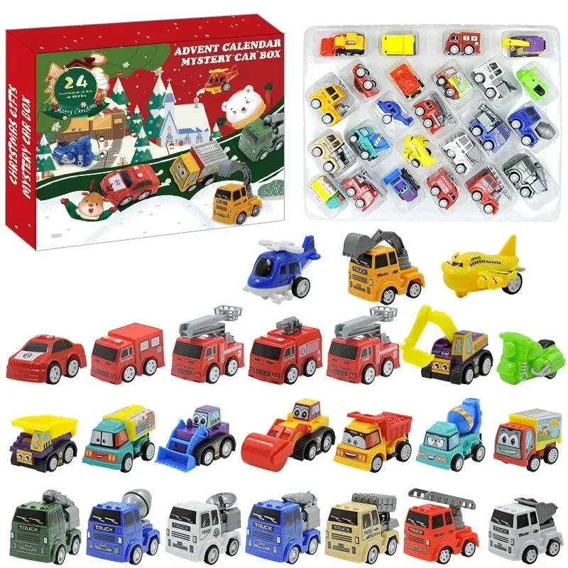 24Days Christmas Advent Calendar Car Toys Engineering Fire Truck Car Map Carpet Toys Countdown Calendar XMAS Gift Box for Kids