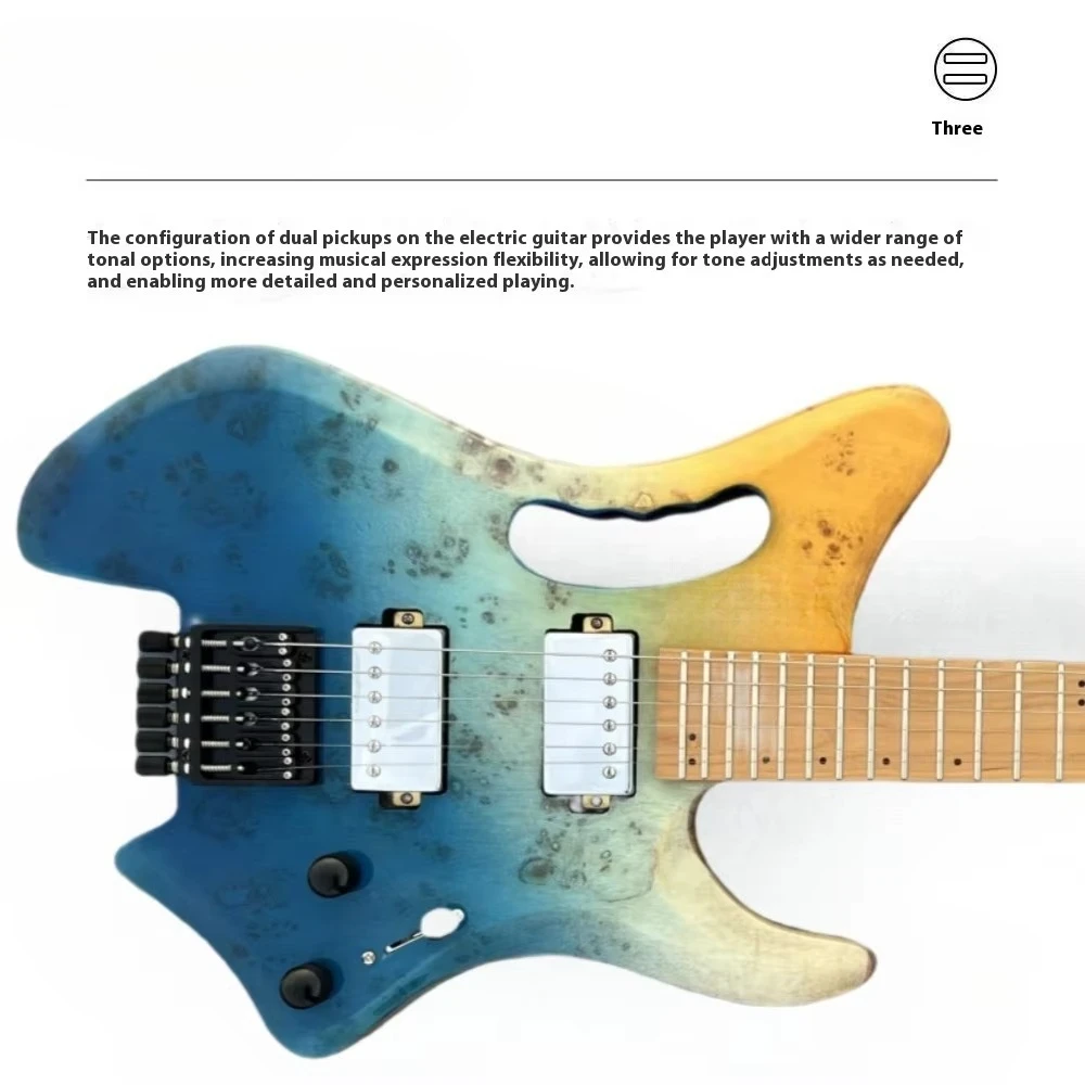 Headless Electric Guitar Lightweight Brown Paint Finish Travel Maple Ebony Exclusive Entry Factory Wholesale
