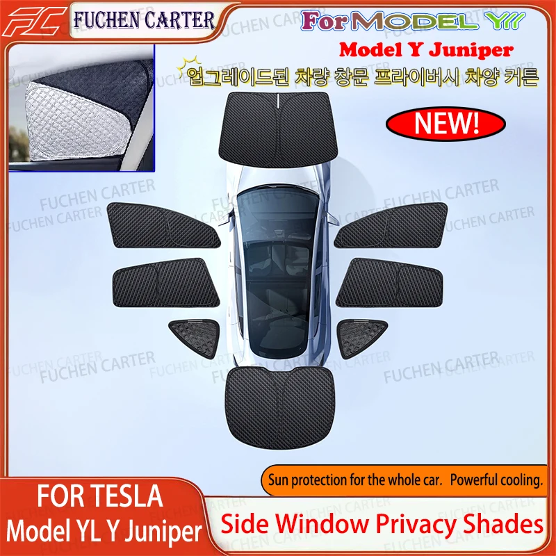 

For Tesla Model YL Y Juniper 2026 Upgraded Side Window Privacy Trim Sunshade Front Rear Windshield Sun Visor Camping Accessories