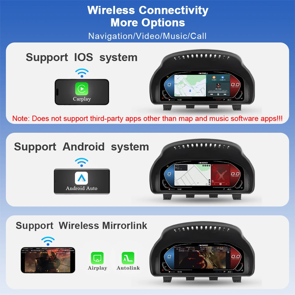 Linux 12,3 Zoll 1920*720P Drahtlose Carplay LCD Dashboard Für BMW 5/6/7 Serie F10 F07 F01 Digital Cluster Android Mirroring – Detail 8