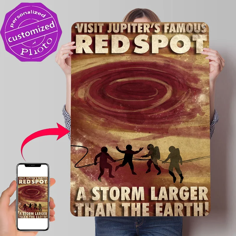 Visit Jupiter Space Travel Poster Retro 3D Printed Metal Signs Customized Wall Hanging Gift for Interior Decoration Living Room