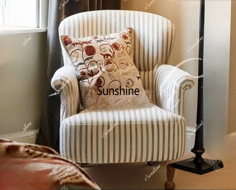 American retro blue and white striped single sofa chair
