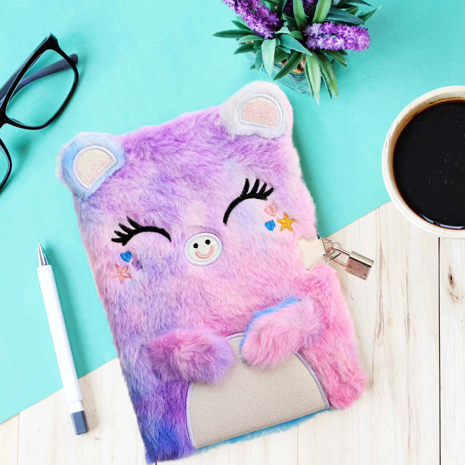 Notebook with Lock The Plush Secret Diary for Writing Fluffy Cartoon Paper Girl Student Notebooks