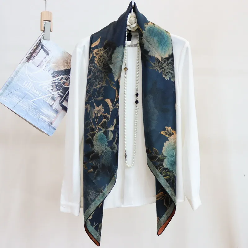 Birdtree 100%Real Silk Scarve XiangYunSha Double-sided Print Literary Retro Comfortable Mom's Gift Shawl 2024 Spring A41406QD