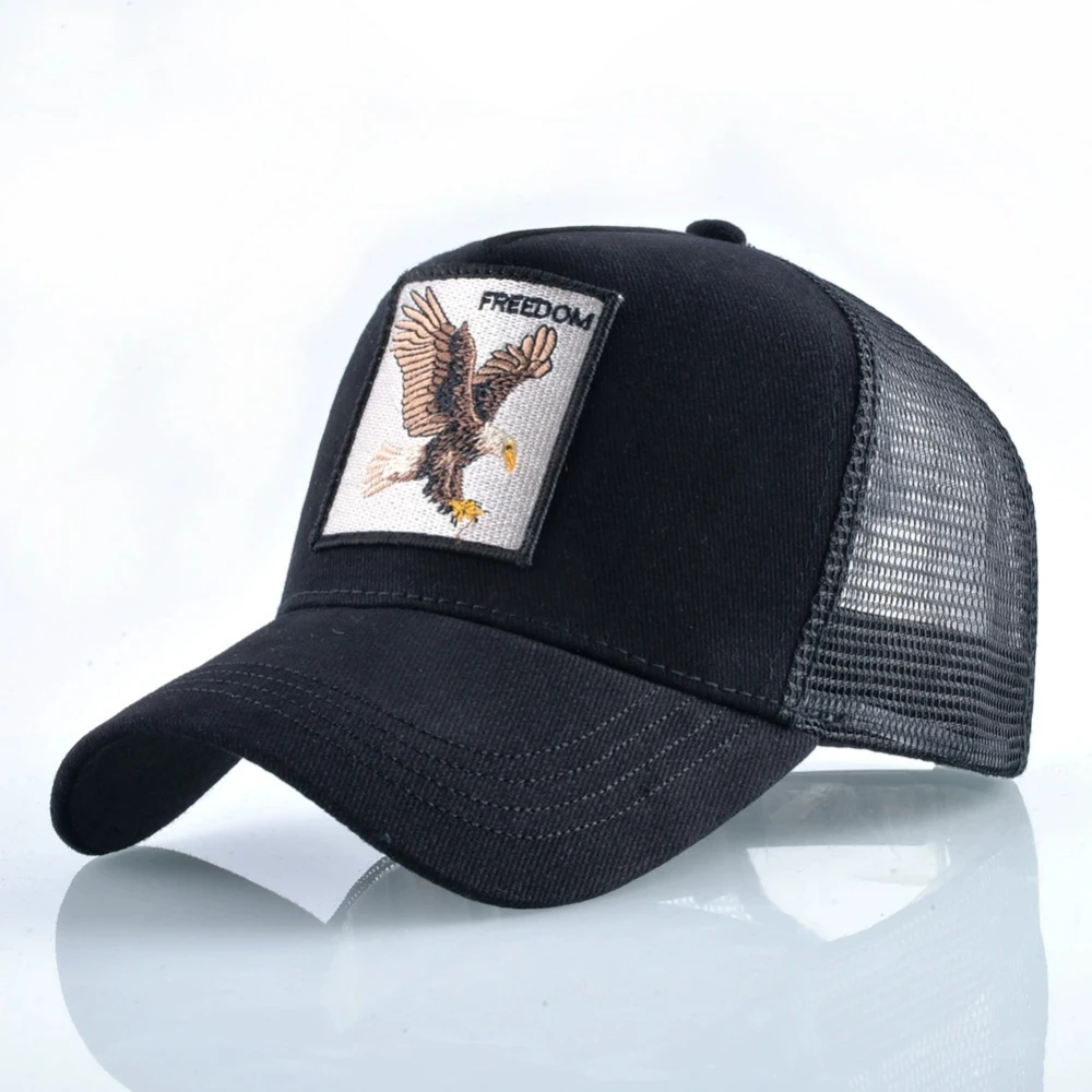 Modische Trucker-Caps mit Adler-Stickerei, Vier-Jahreszeiten-Snapback-Baseballkappe für Männer und Frauen, Verstellbarer Schirmhut – Detail 6