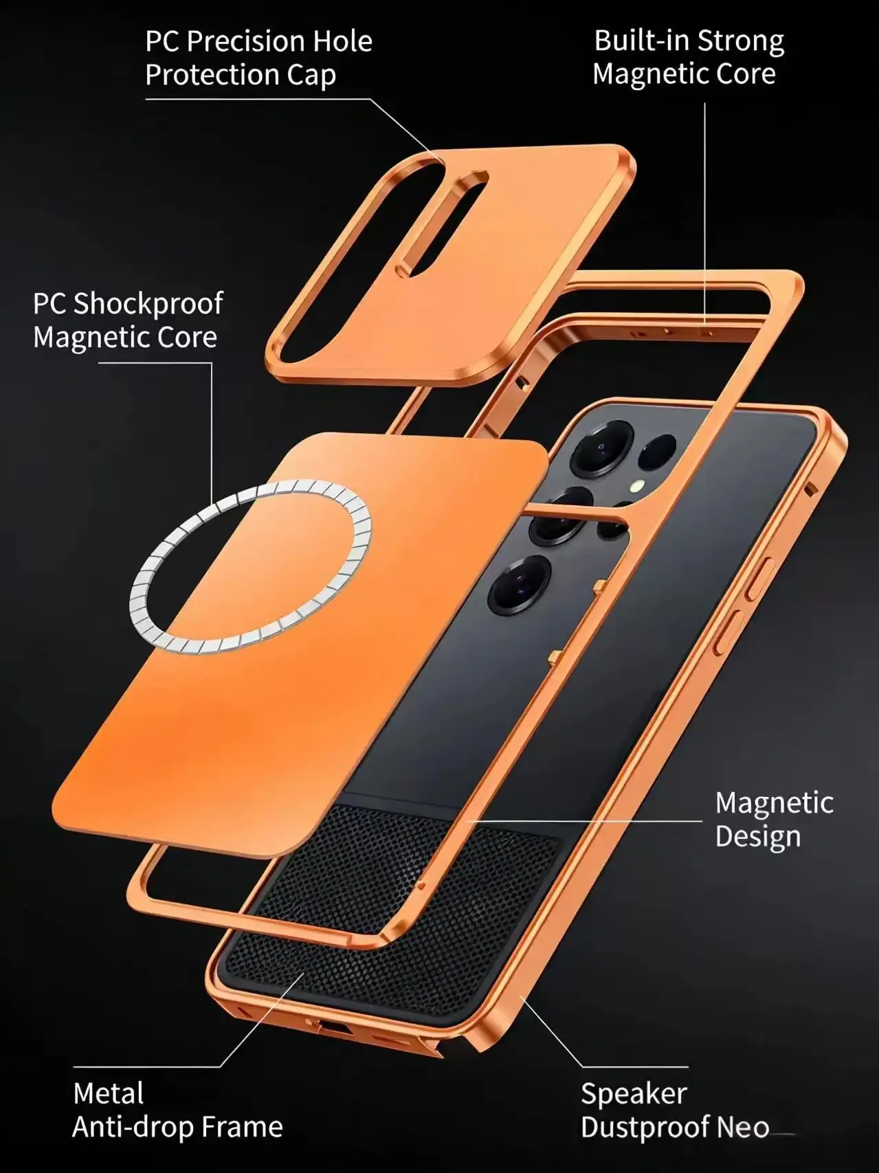 Magnetyczne etui na telefon Samsung S26 S25 S24 S23 Ultra z metalową ramką, odporne na upadki, ochronne, obsługujące ładowanie bezprzewodowe. — zdjęcie produktu 6