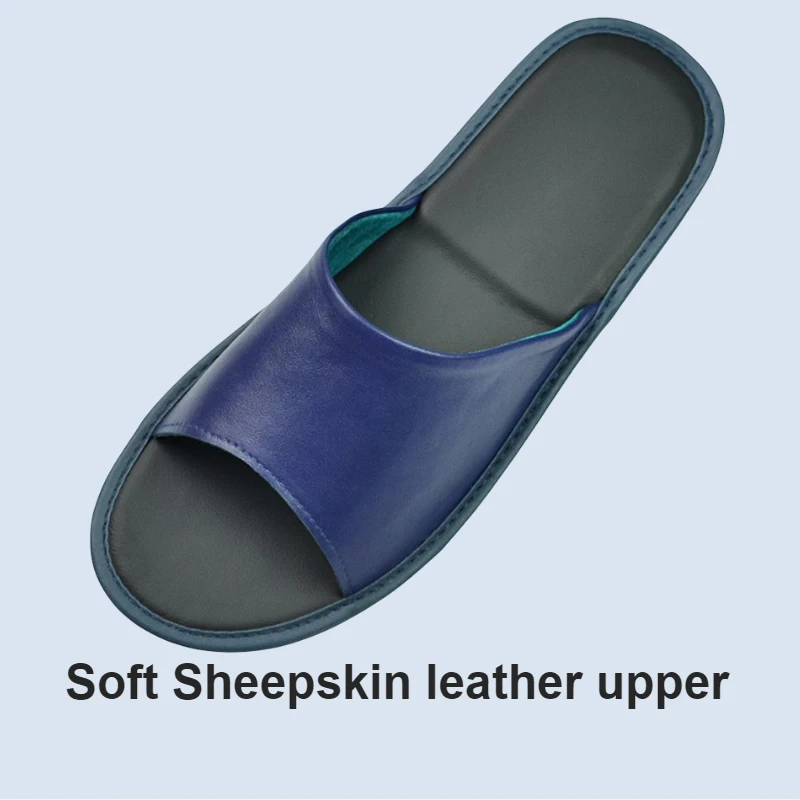 Soft Sheepskin Cow Leather Slippers Homes in indoor slipper summer open toe sandals men women elderly casual single Slides shoes