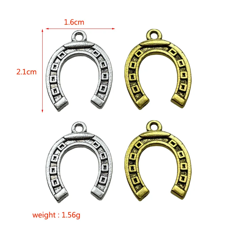 20pcs Tibetan Silver Material Horseshoe Pendant Beaded Bracelets Necklaces Jewelry Amulets DIY Accessories Wholesale