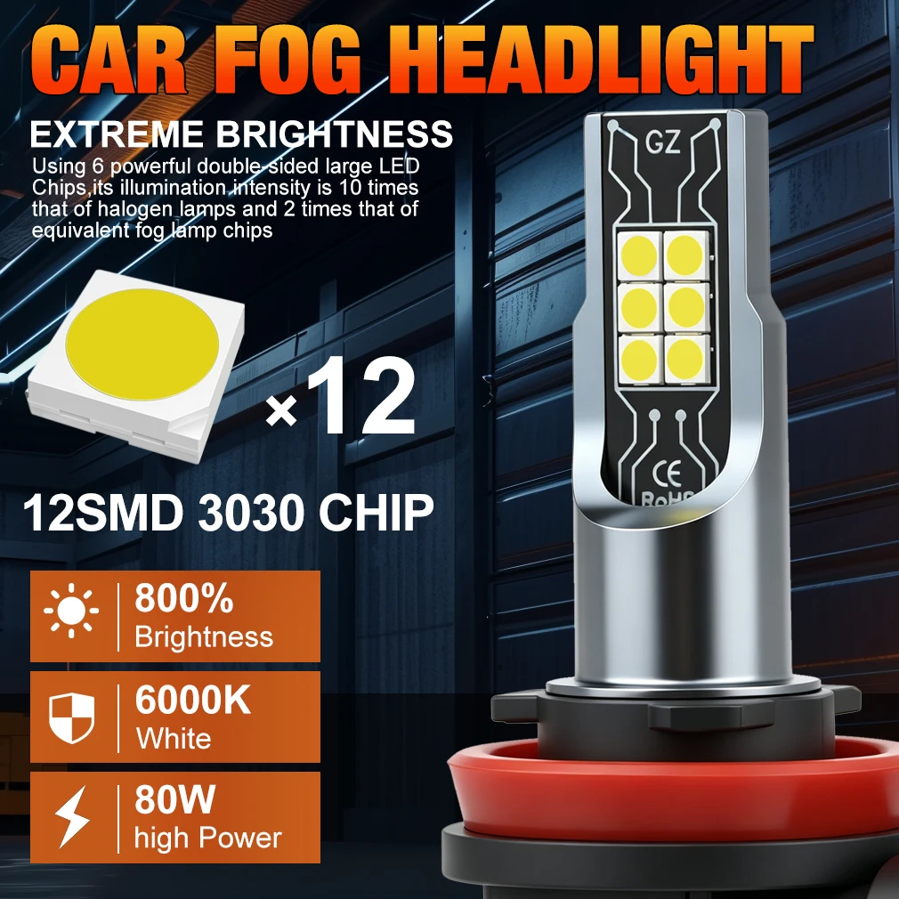 XSTORM 1/2 PCS H11 LED Fog Headlights Bulbs Canbus No Error 9005 HB3 9006 HB4 H7 H4 LED Lights Bulbs for Car 30000LM 80W 12V