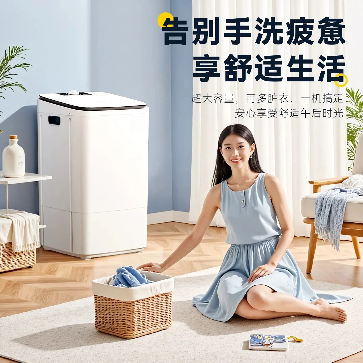 Semi-auto Wave Washer 61L Large Capacity 1400RPM Spin 2-in-1 Wash&Dry Ideal for Small Apartments Home  washing machine portable