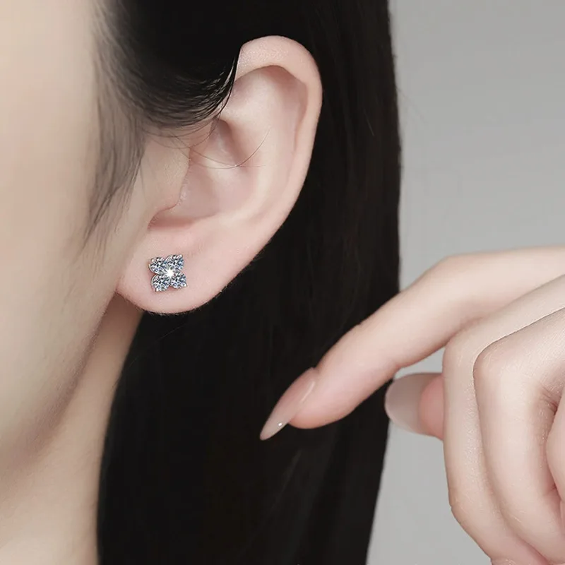 Anting Stud Moissanite Bulat JH D VVS1 Untuk Wanita Pria 4 Batu Klasik Perak Sterling S925 Dengan Hadiah Perhiasan GRA