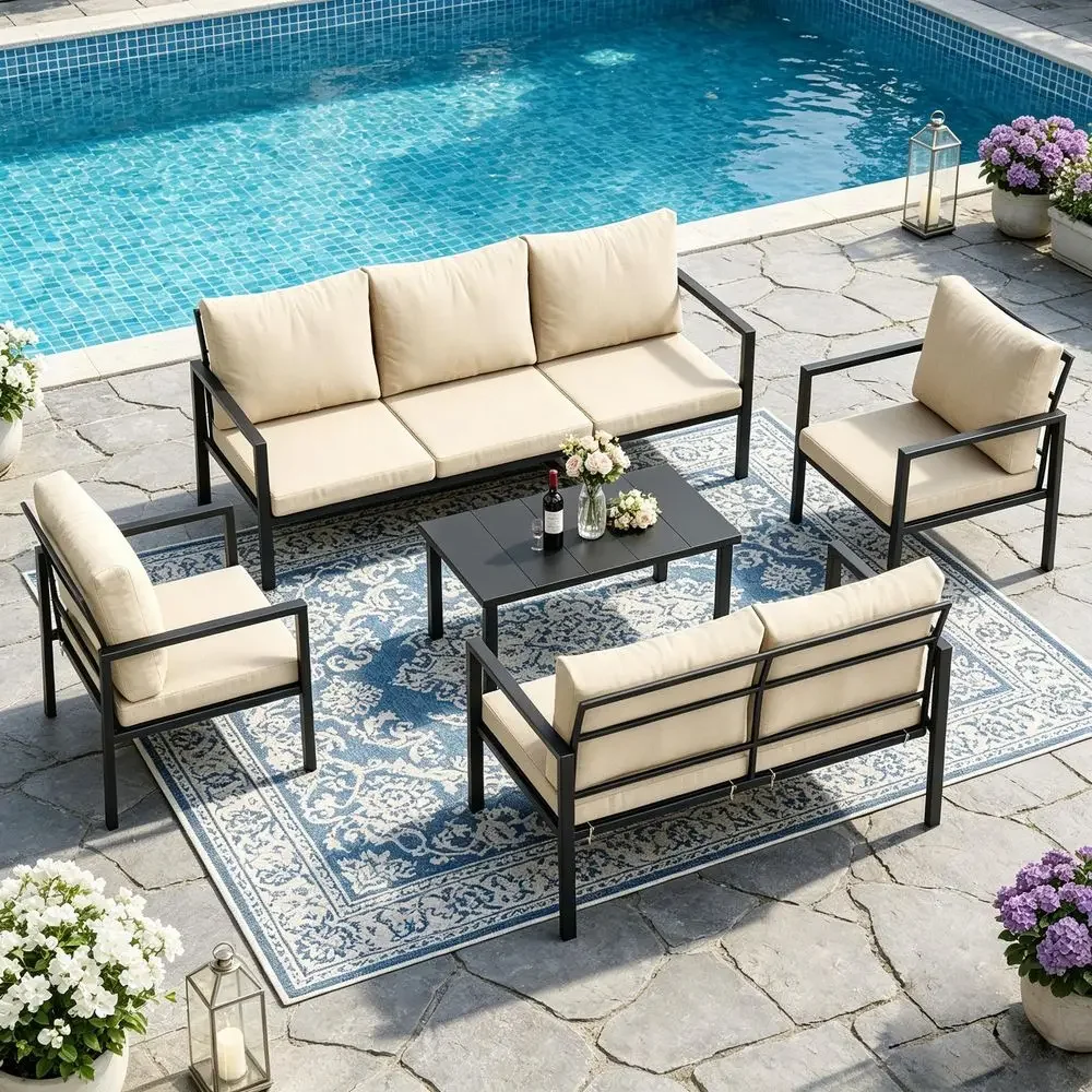 Metal Patio Furniture Set All Weather Sectional Sofa