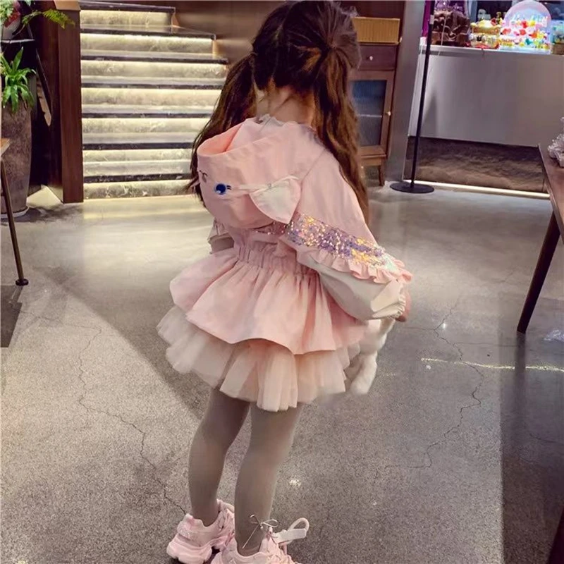 2-11Years Toddler Kids Pink Dresses Jackets for Girls Cute Hooded Trench Coat Infant Fall Jacket Girls Outwear 3 4 5 6 7 8 9 10