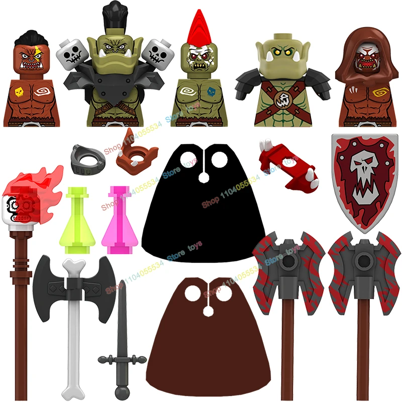 MOC Medieval Military Building Blocks Orcs Army Elves Figures Helmet Armour Shields Accessories Weapons Action Figures Kids Toys