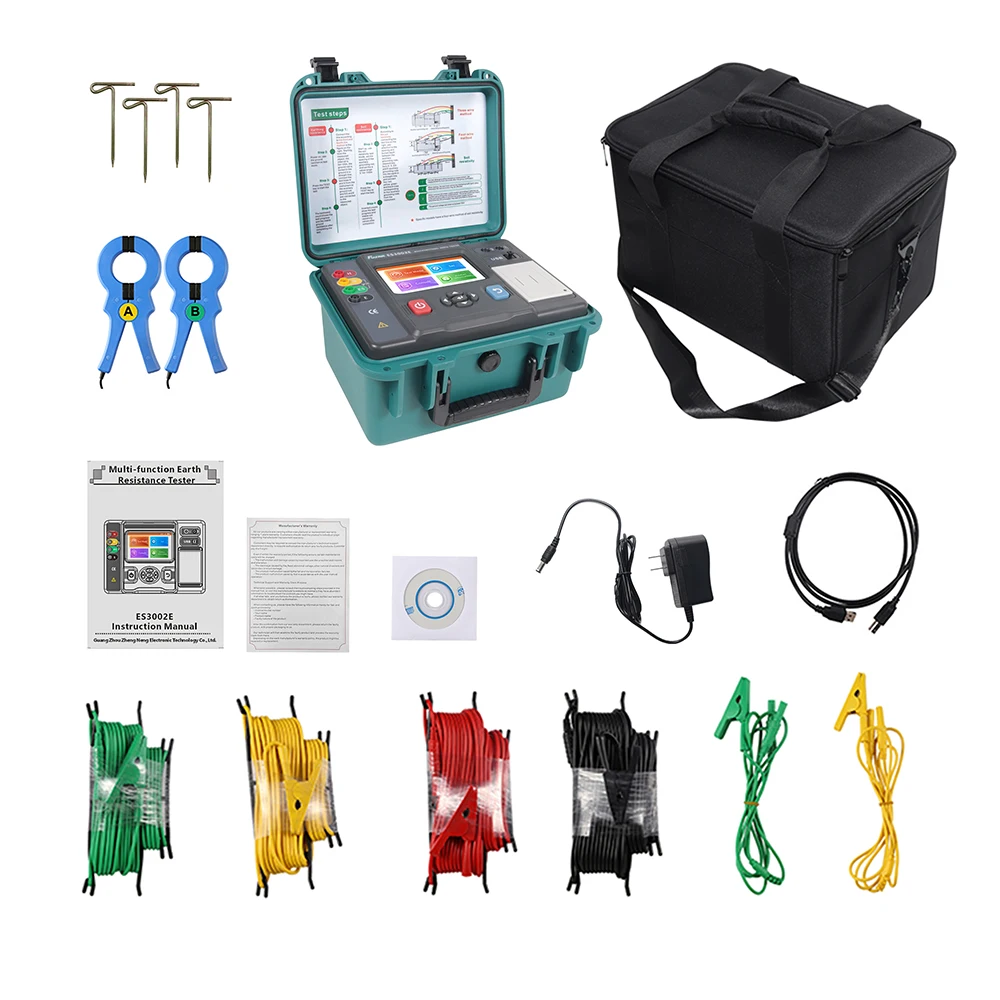 ES3000P ES3001P ES3002E New Updated Earth Resistance Tester Ground Resistance 0-200.0kΩ Soil Resistivity AC DC Voltage 1000V