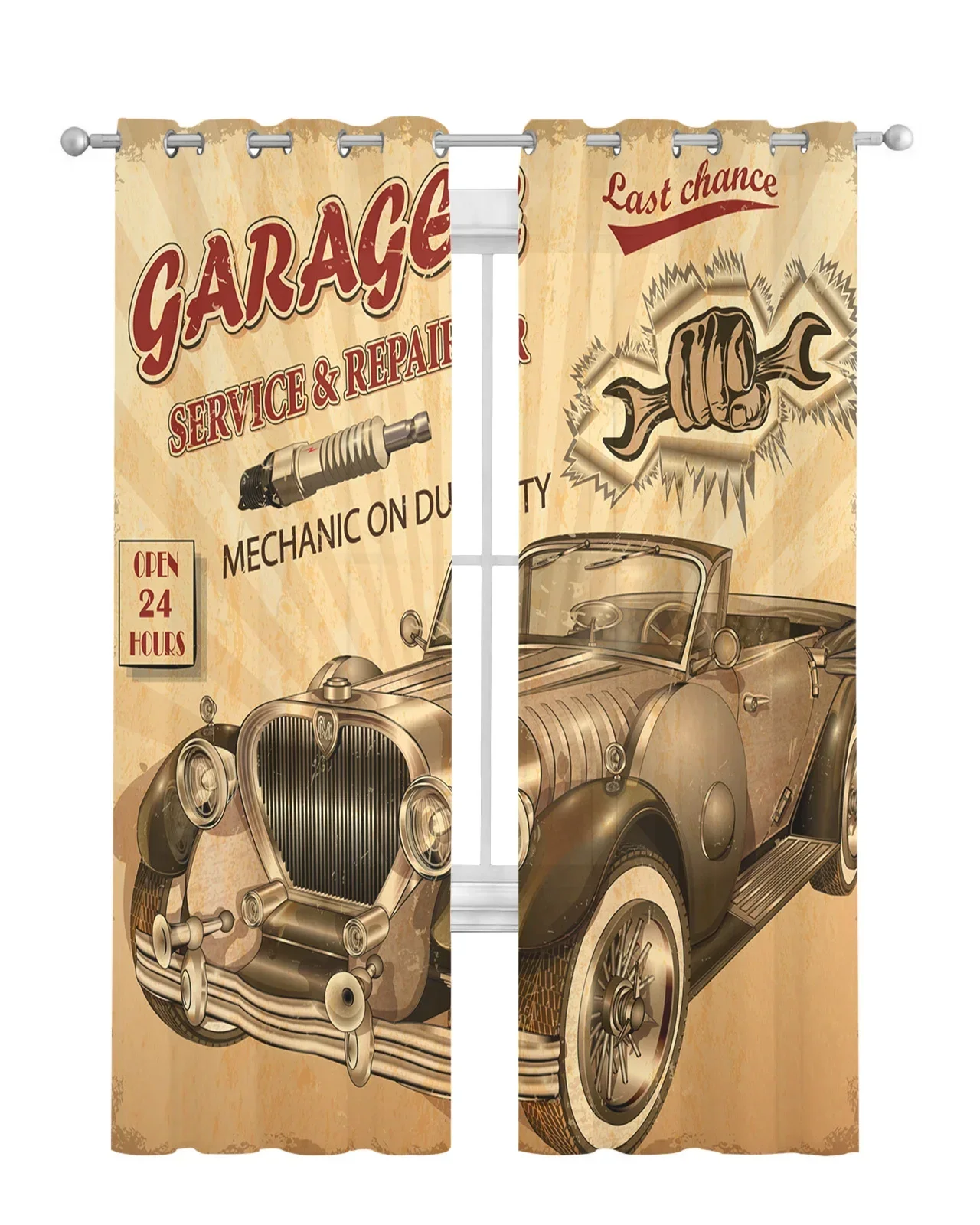 Alphabet Car Machinery Vintage Car Retro Tulle Sheer Window Curtains for Living Room Bedroom Voile Organza Curtains Drapes