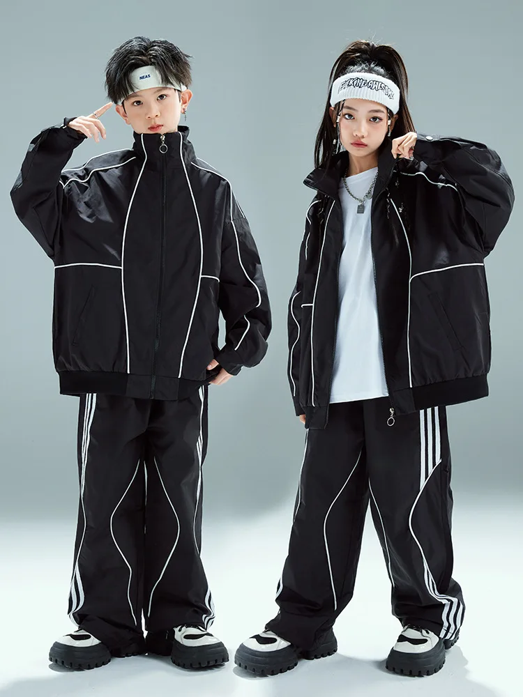 Kids Hip Hop Clothes Sets Black Long Sleeve Top + Loose Pants Boys Street Dance Costume Girls Jazz Performance Suit