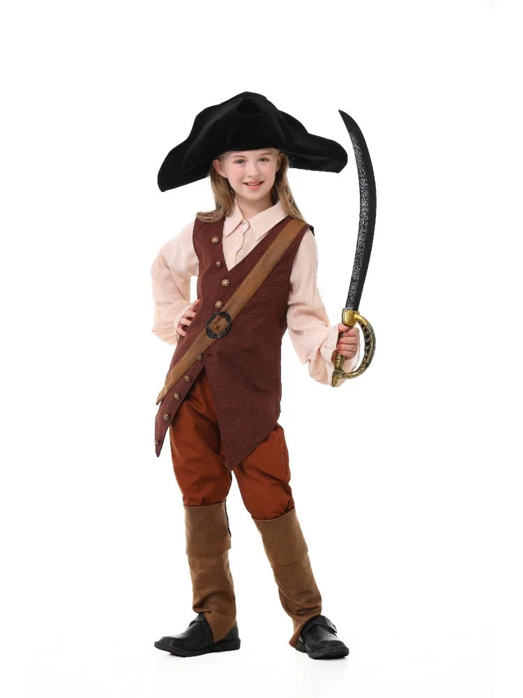 Erwachsenen-Vintage-Piratenkostüm, Gerüschte Bluse, Knopfweste, Schwarzer Dreispitz, Halloween-Bühnenauftritt, Ausgefallenes Outfit-Set – Detail 20