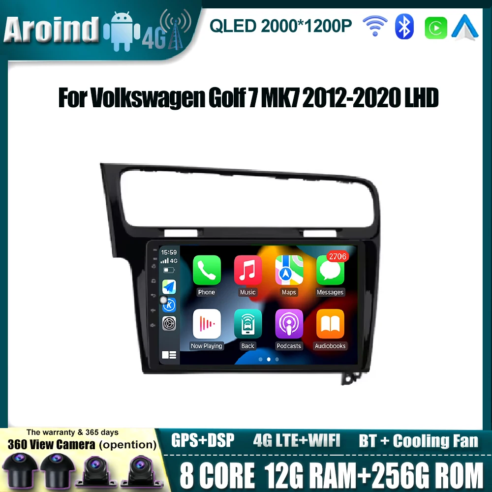 

For Volkswagen Golf 7 MK7 2012-2020 LHD Android 14 Navigation GPS QLED Carplay Auto Car Radio Multimedia Video Player DSP 4G