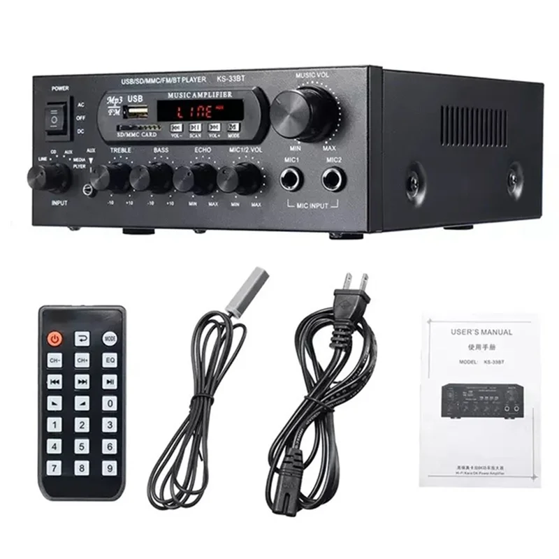 1200W 220V Bluetooth Amplificador Hifi Digitale Versterker 33bt Stereo Led Digitale Audio Versterker Aux Fm Radio Eu Plug