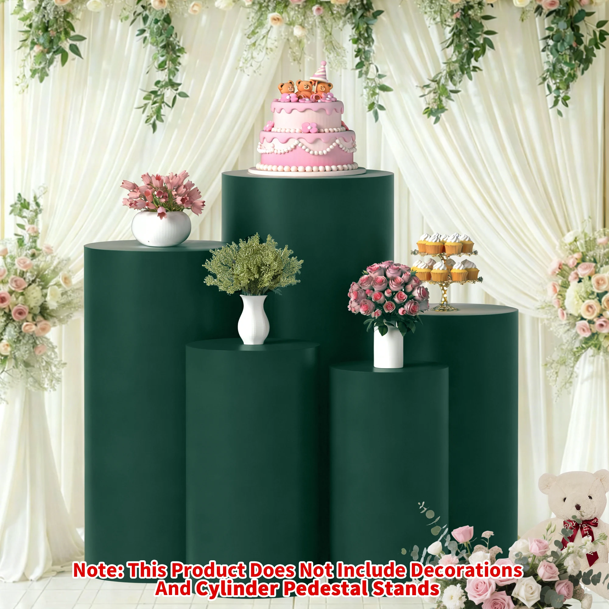 

3/5 Pieces, Dark Green Dessert Table Cylinder Column Covers, Elastic Cylindrical Cloth Covers for Party Birthdays, Evening Parties, and Wedding Event Decorations, Only Includes the Cylindrical Column Covers, Does Not Include the Cylindrical Columns